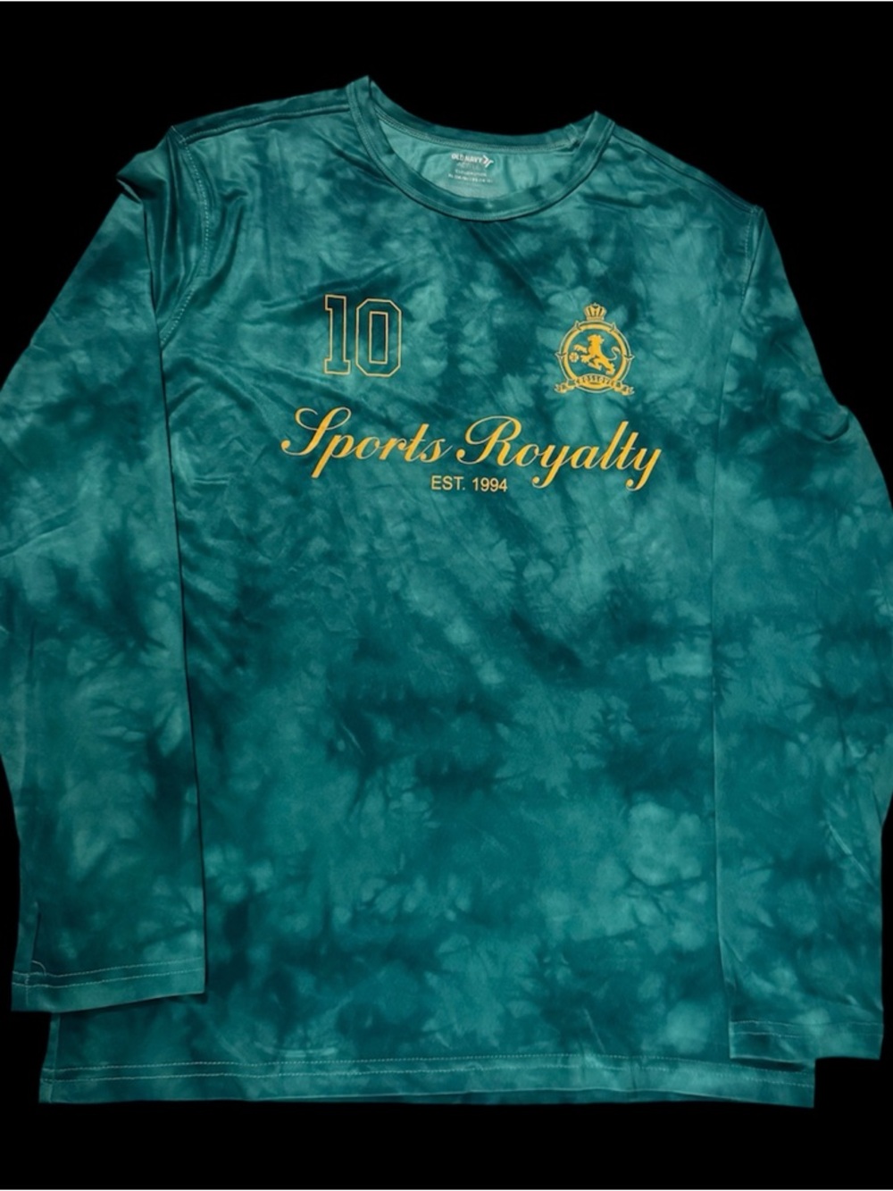 Old Navy Boys XL Long-Sleeve Tee with Gold Script Teal Tie-Dye Soccer Athletic - Picture 5 of 17